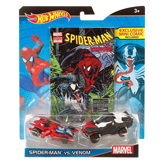 Hot Wheels Marvel Spider-Man vs. Venom Character Car 2-Pack with Mini Comic MARVEL